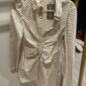 Missguided Ivory and Black Pinstripe Long Sleeve Dress